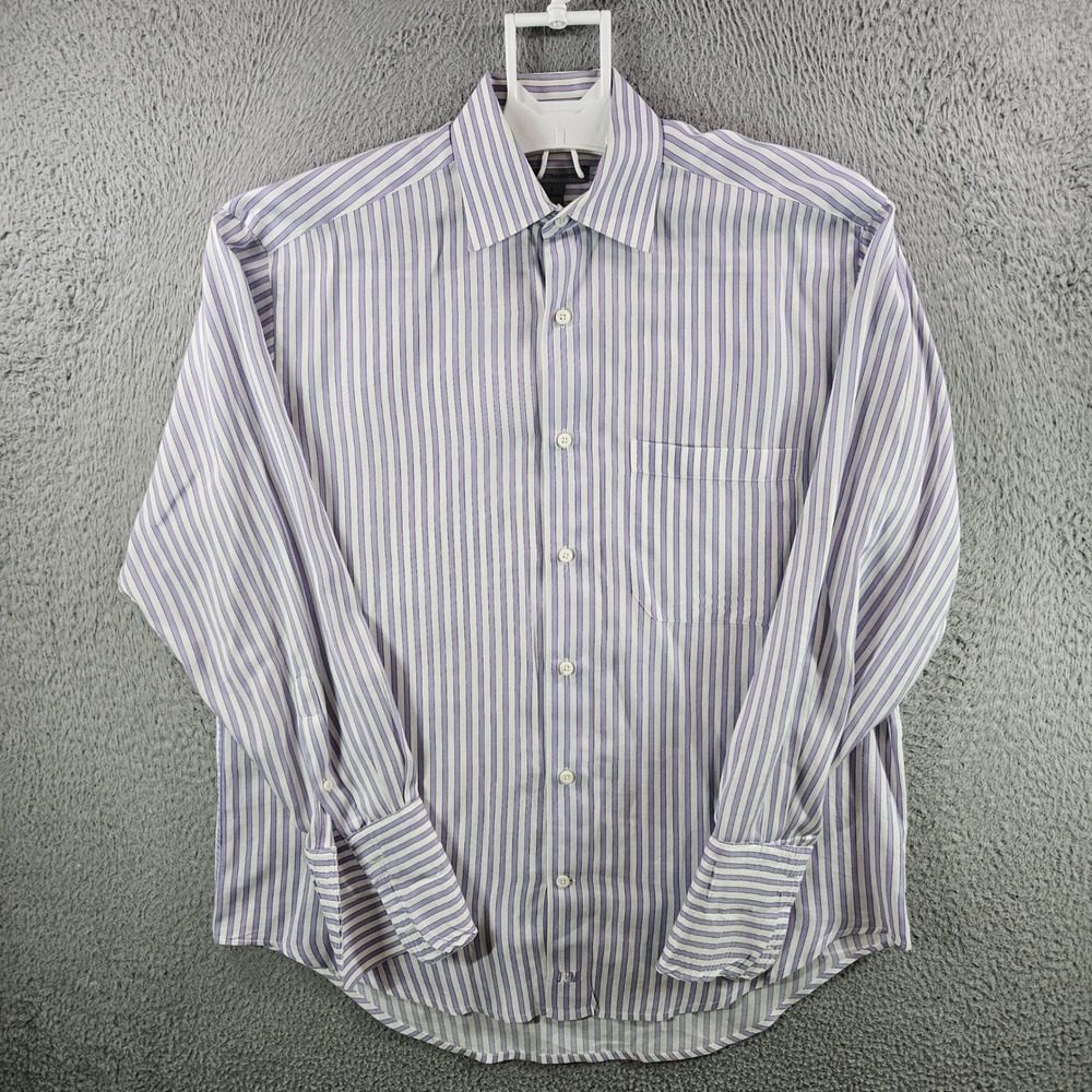 Johnston & Murphy Mens Small Purple White Striped Button Down‎ Shirt 100% Cotton